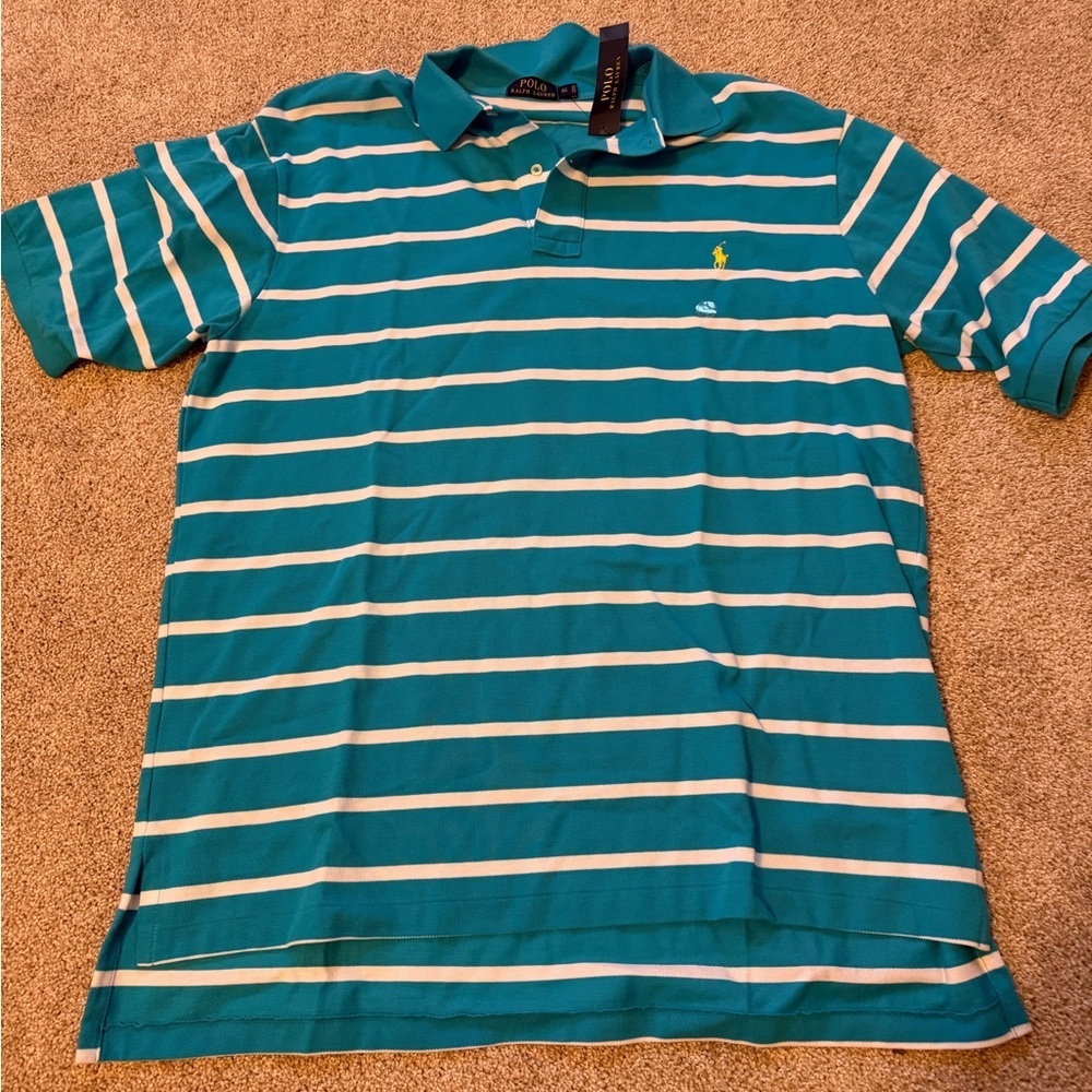POLO RALPH LAUREN MEN MESH STRIPED CLASSIC polo in Cove Blue XLT NWT